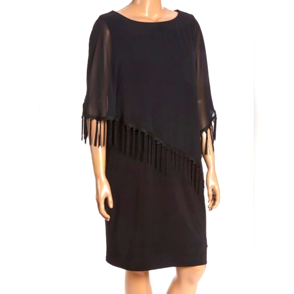 R&M Richard's Black fringe overlay dress